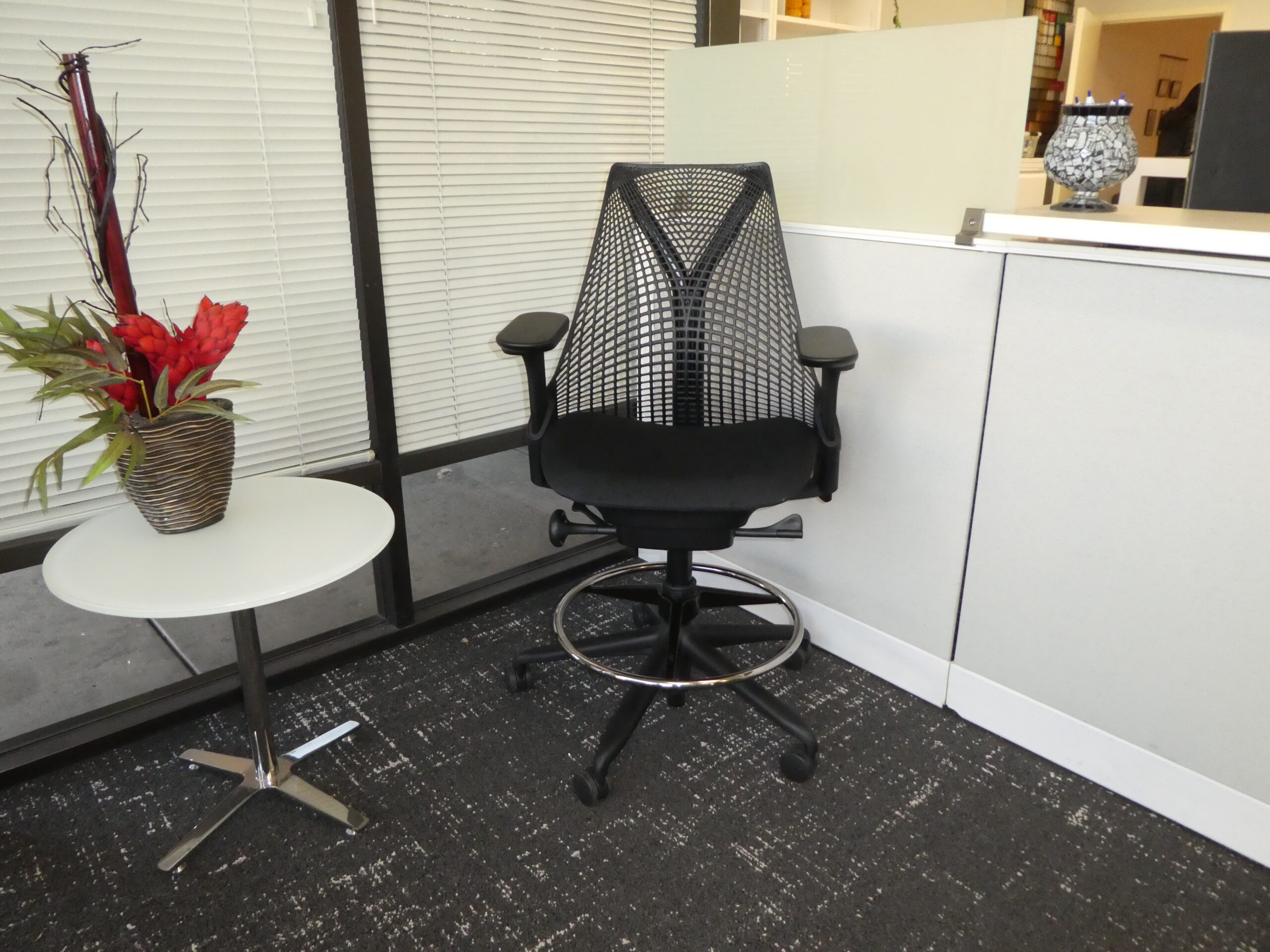 Herman Miller Sayl Task Stool, Black Flex Back with Black Fabric Seat