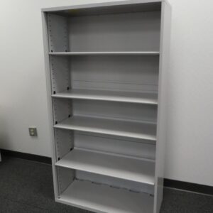 4 Shelf metal bookcase 65"H x 36"W x 18"D, light grey