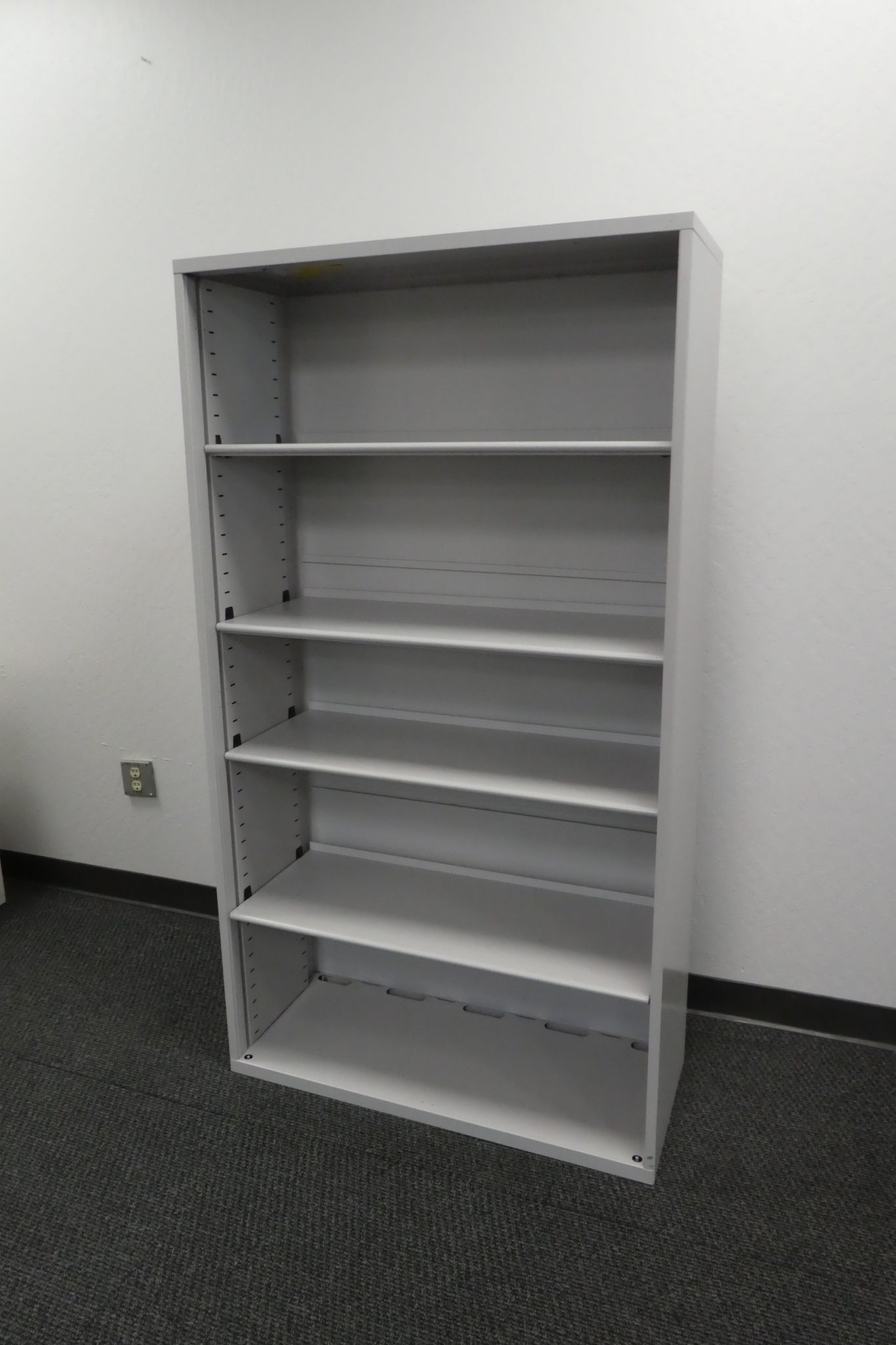 4 Shelf metal bookcase 65"H x 36"W x 18"D, light grey