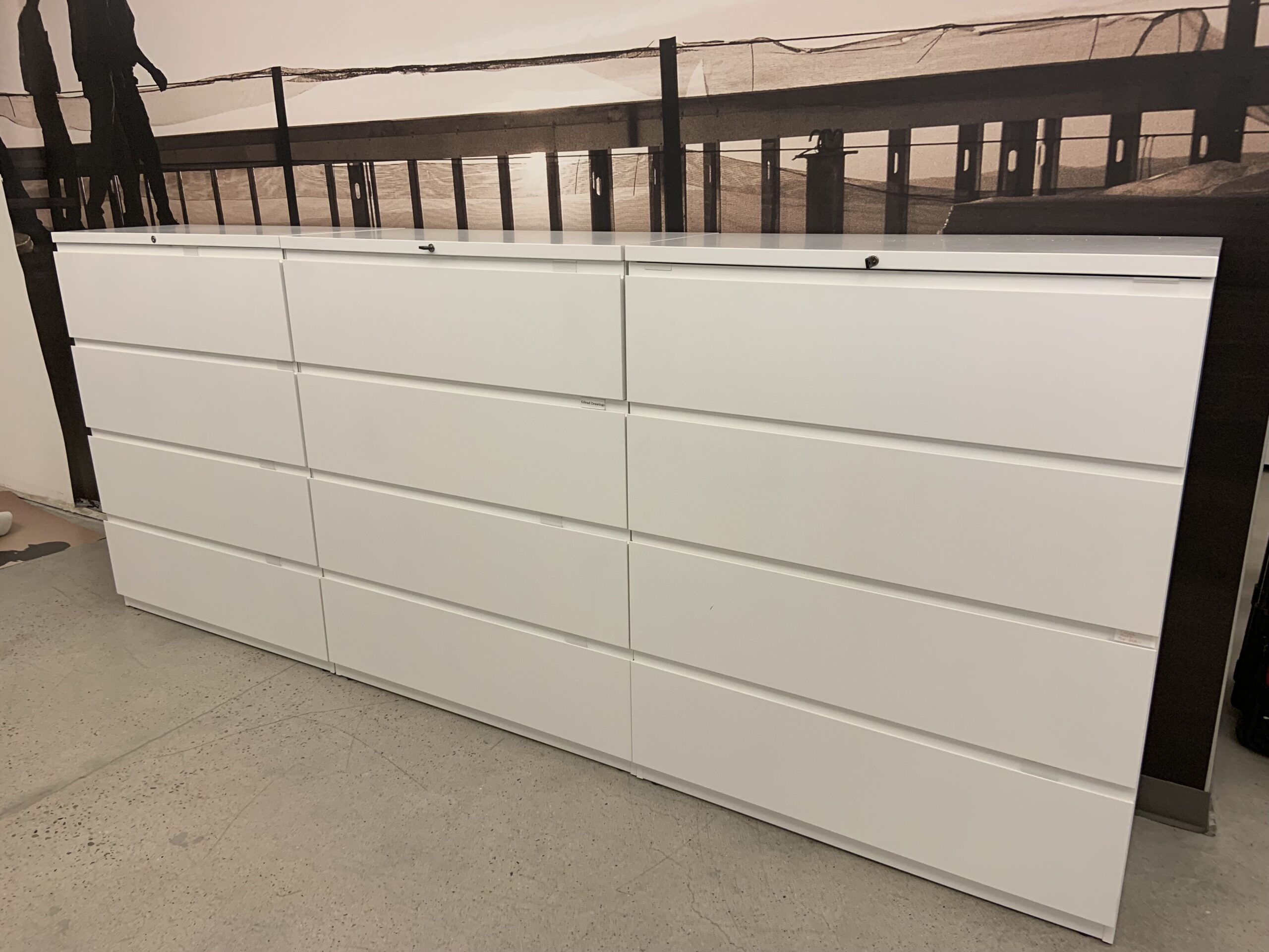 Haworth 4 Drawer Lateral Files, 42"W x 51.5"H x 18.5"D, Soft White finish