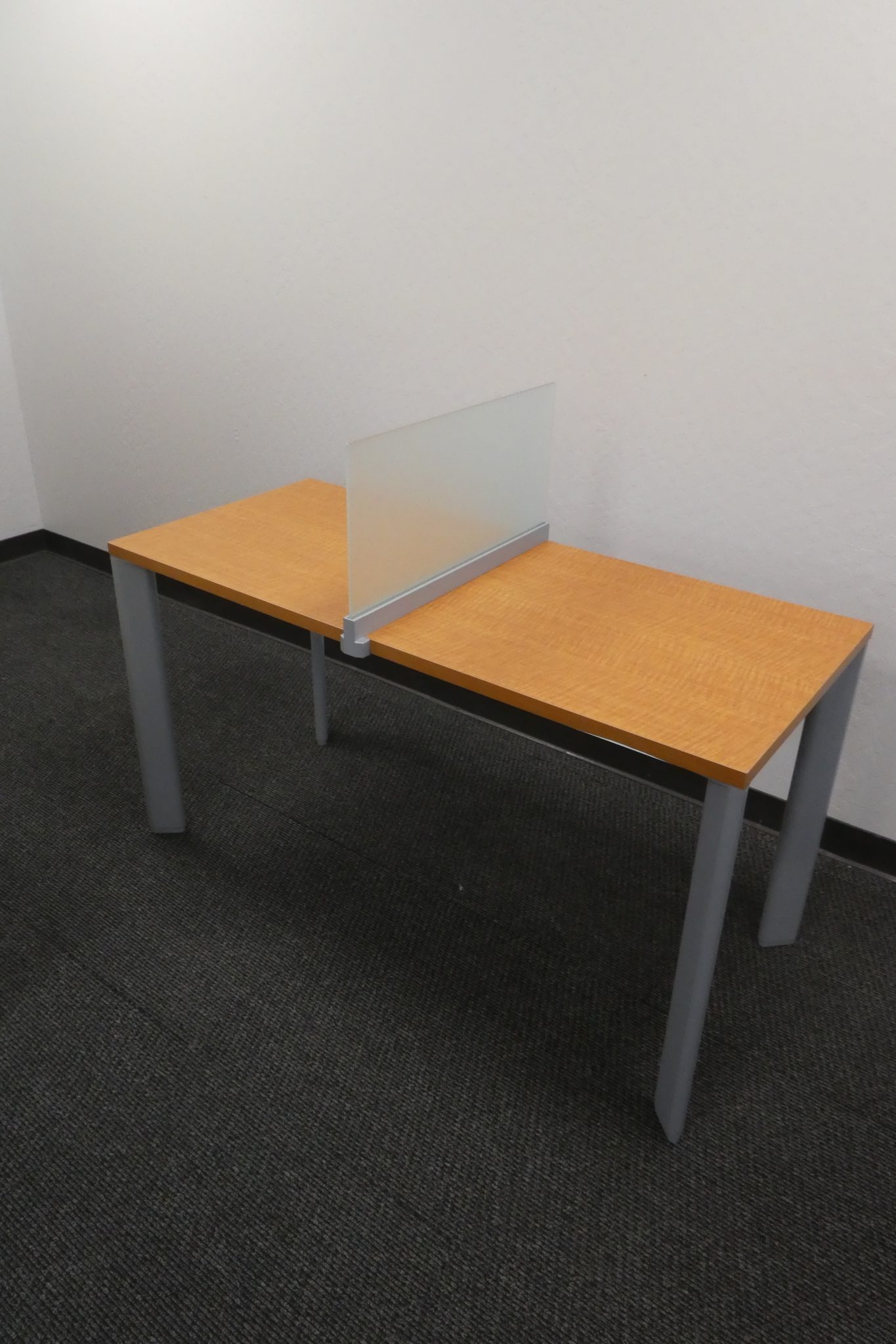 Training Table, Maple laminate surface with privacy glass 54"L x 24"D x 29"H