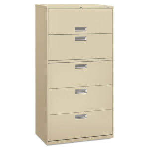 HON, 500 Series Five-Drawer Lateral File, 36w x 19-1/4d x 67h, Putty