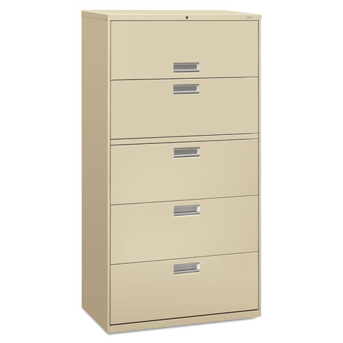 HON, 500 Series Five-Drawer Lateral File, 36w x 19-1/4d x 67h, Putty