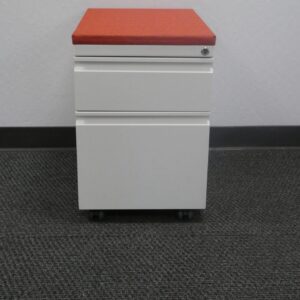 Haworth, Mobile Pedestal with Red Cushion- Soft White Finish