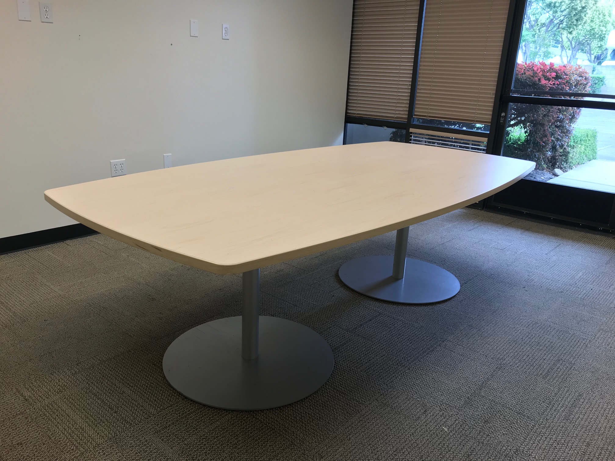 Rectangular Maple laminate conference table with silver flat base