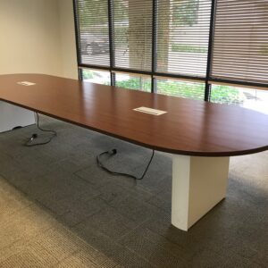 HON, Espresso Laminate Conference table with power module and white supporting base