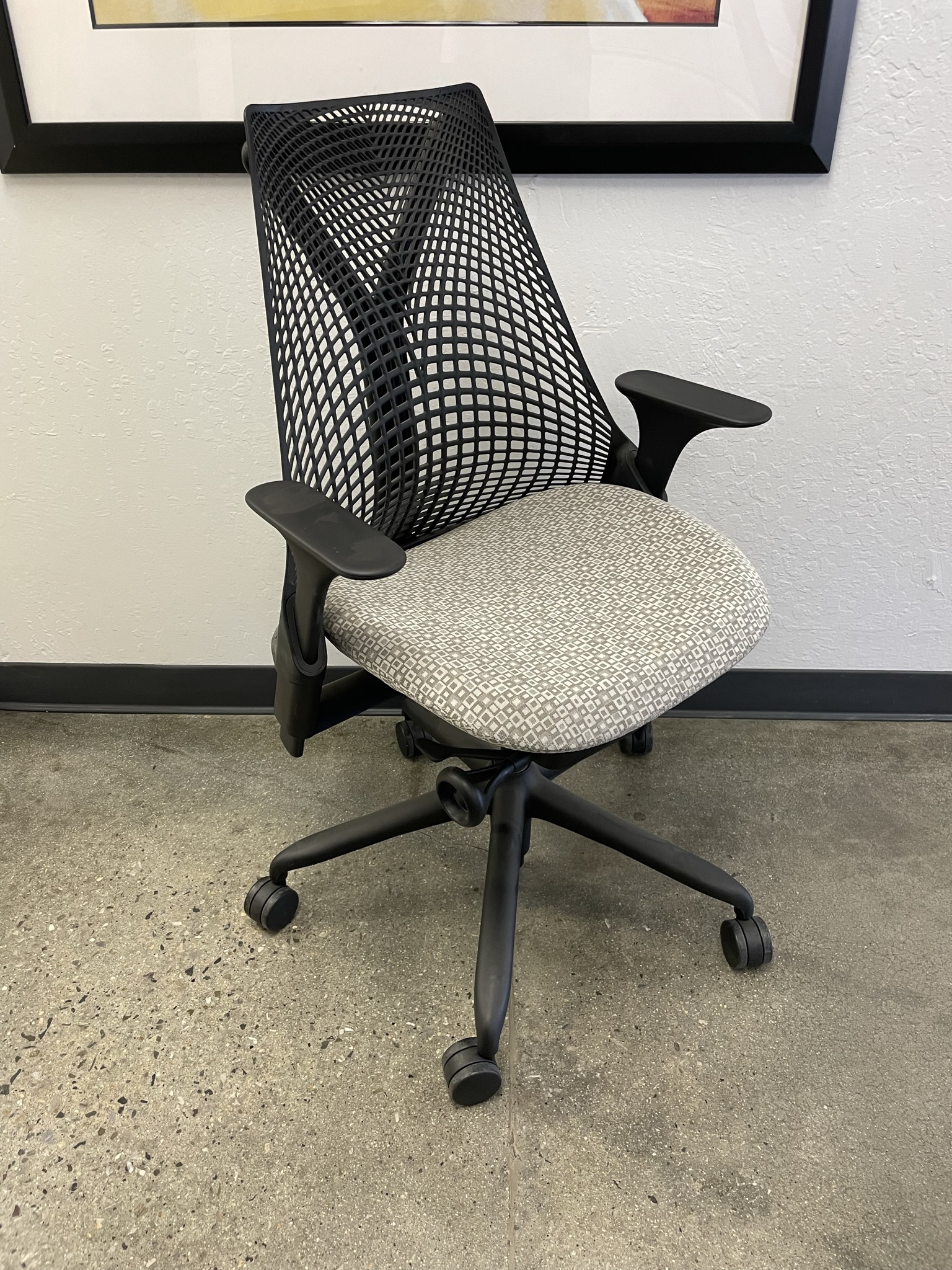 Herman Miller Sayl Task Chair, Black Flex Back with Grey Fabric Seat