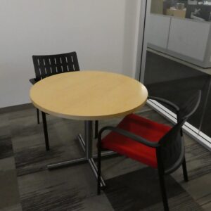 Maple round table with silver base, available in 30" and 36"