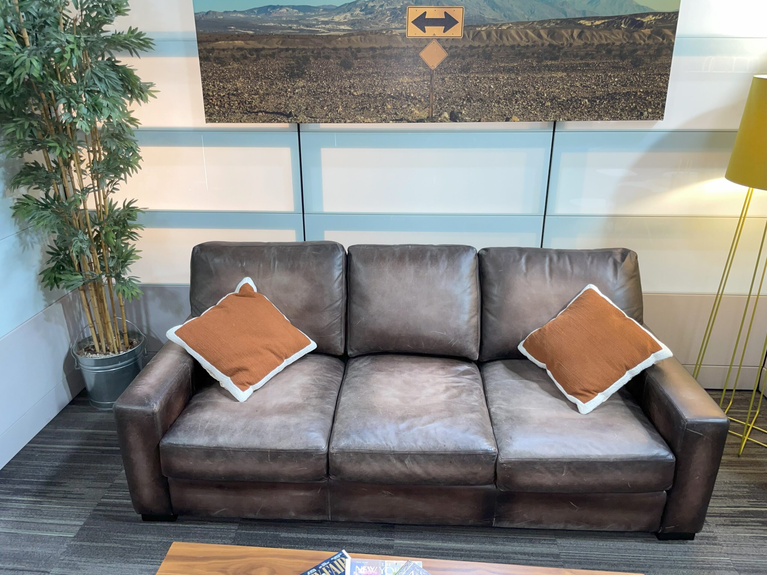 Pottery Barn Square Arm Distressed Leather 3 Seater Couch - 85.5"