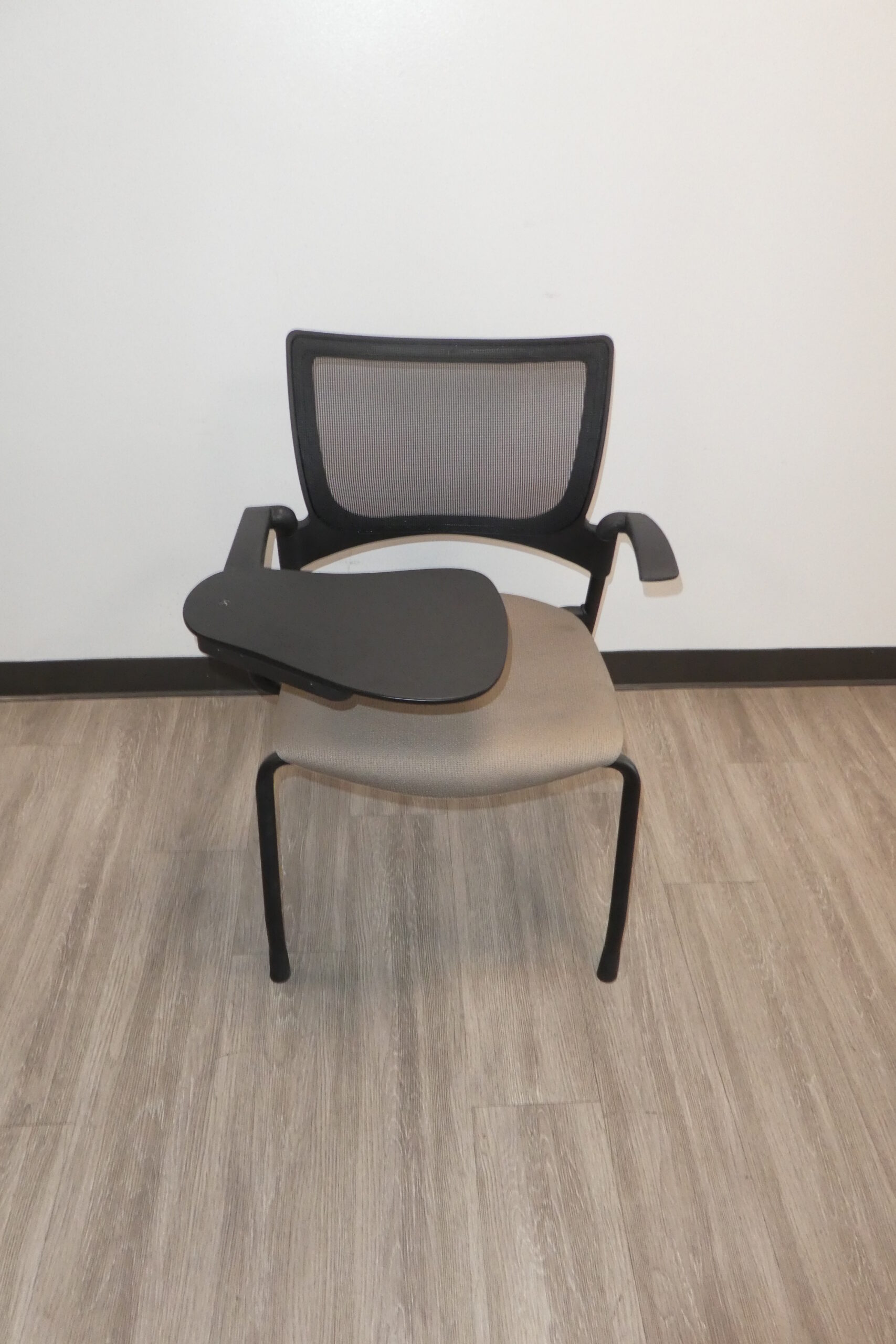 9to5 Bella Guest Stack Chair with Black Mesh, Brown Seat and Tablet Arm