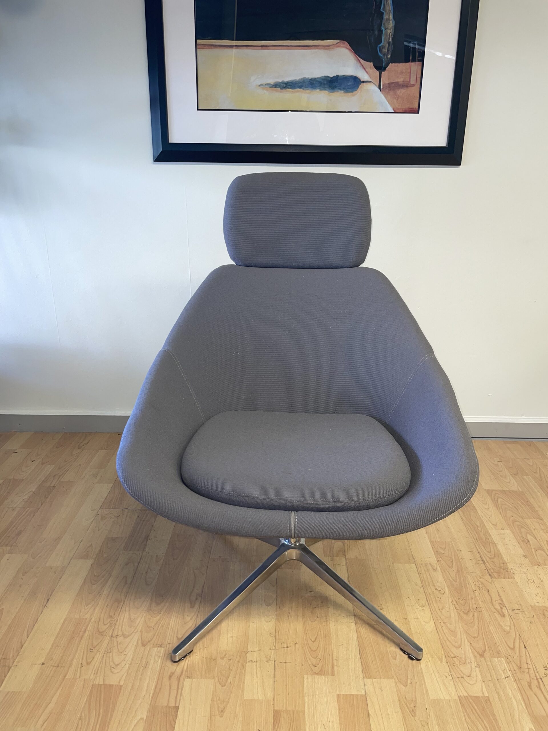 Allermuir, A641 Swivel Lounge Chair, Grey, Chrome Legs