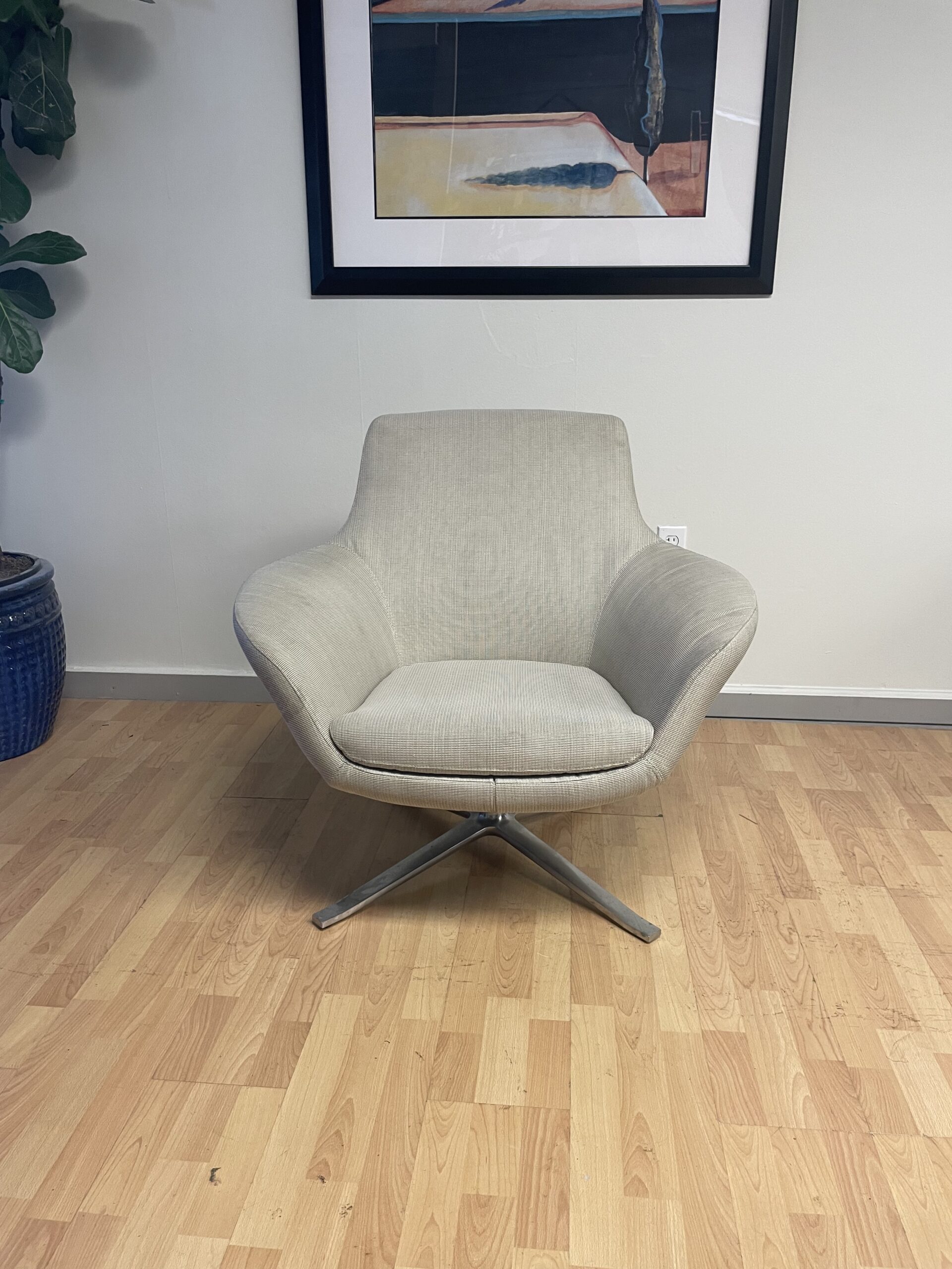 Coalesse, Lounge Chair, Wheat Fabric, Chrome Legs
