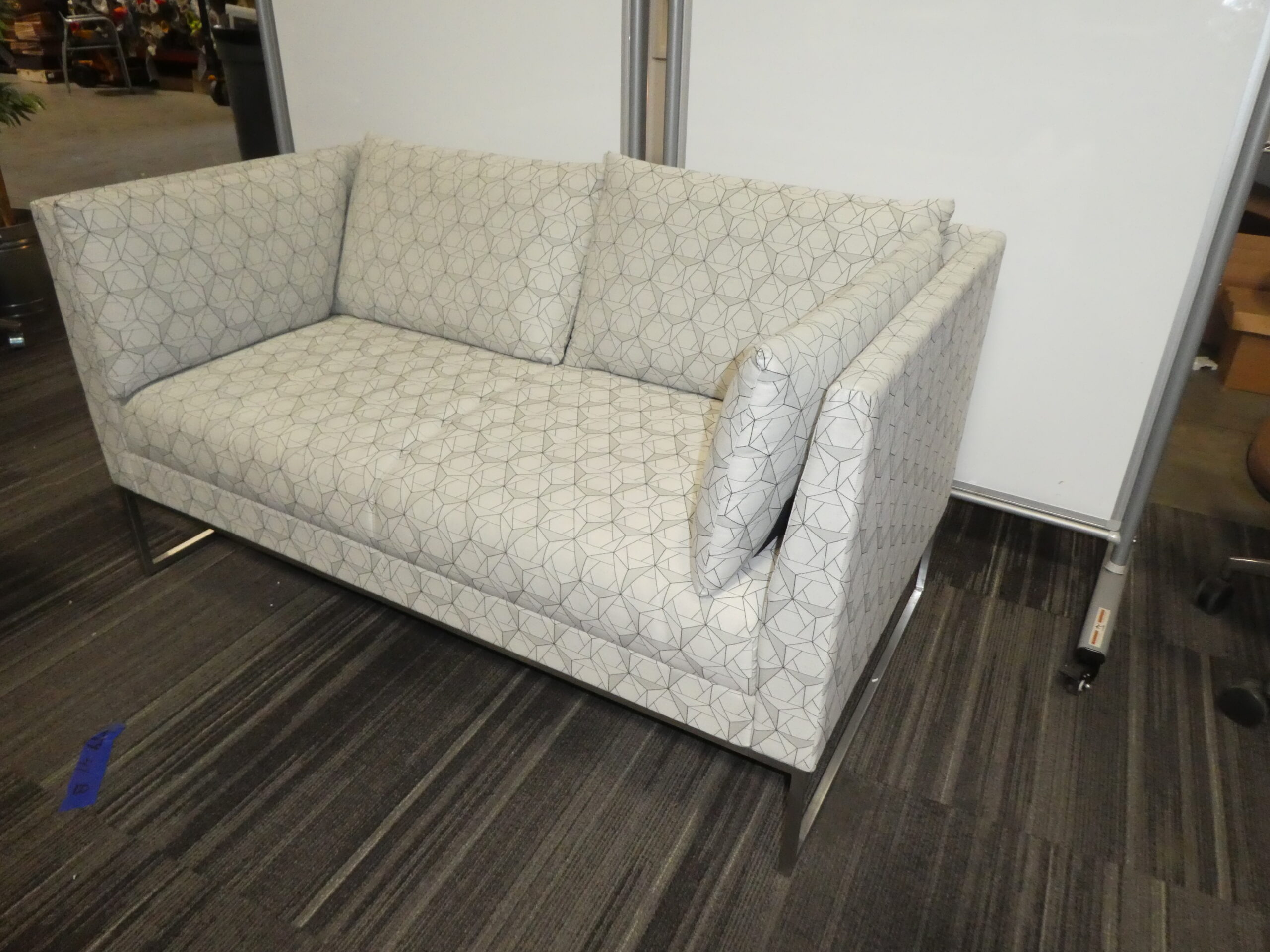 Gunlocke, Calm Sofa, White and Grey Geometric, Chrome Frame