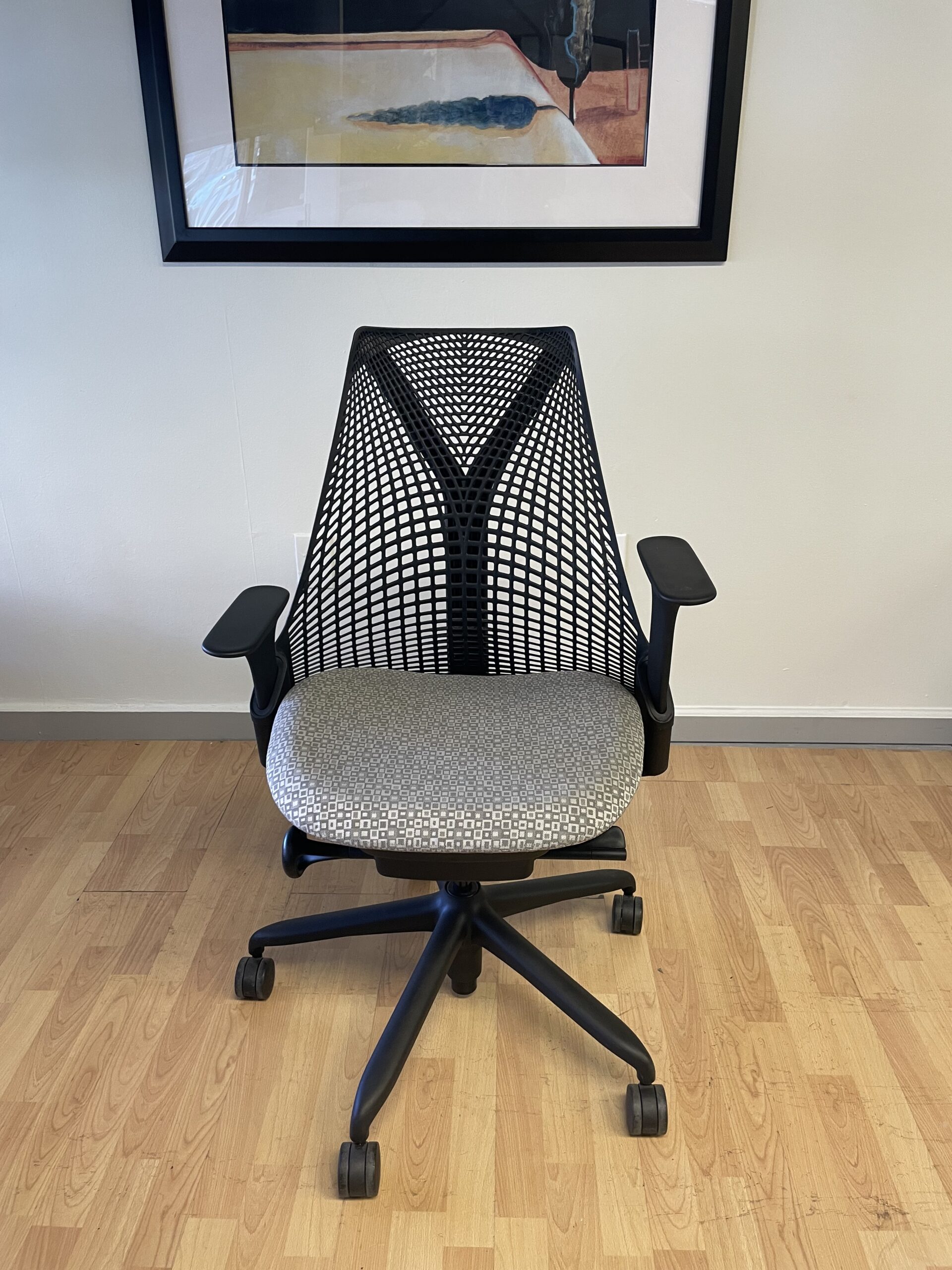 Herman Miller, Sayl Task Chair, Black Flex Back, Grey Fabric Seat