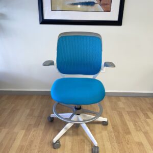 Steelcase, Cobi Drafting Chair, Task Stool, Teal Fabric with Silver and White Framing