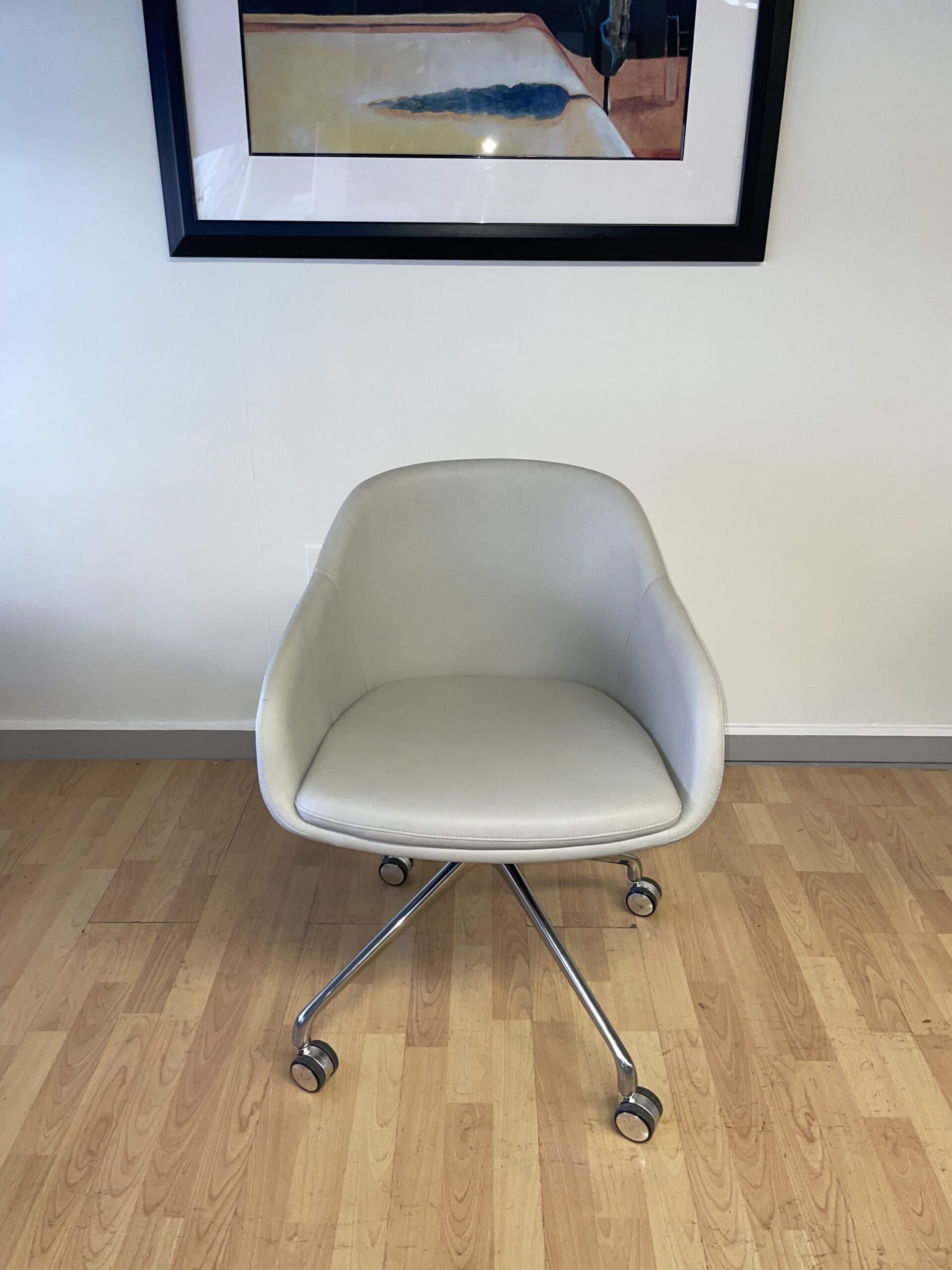 Source, Lounge Chair, Grey Leather, Chrome Legs
