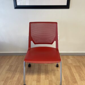 Haworth, Multi-Purpose, Stackable Chair, Red With Silver Frame