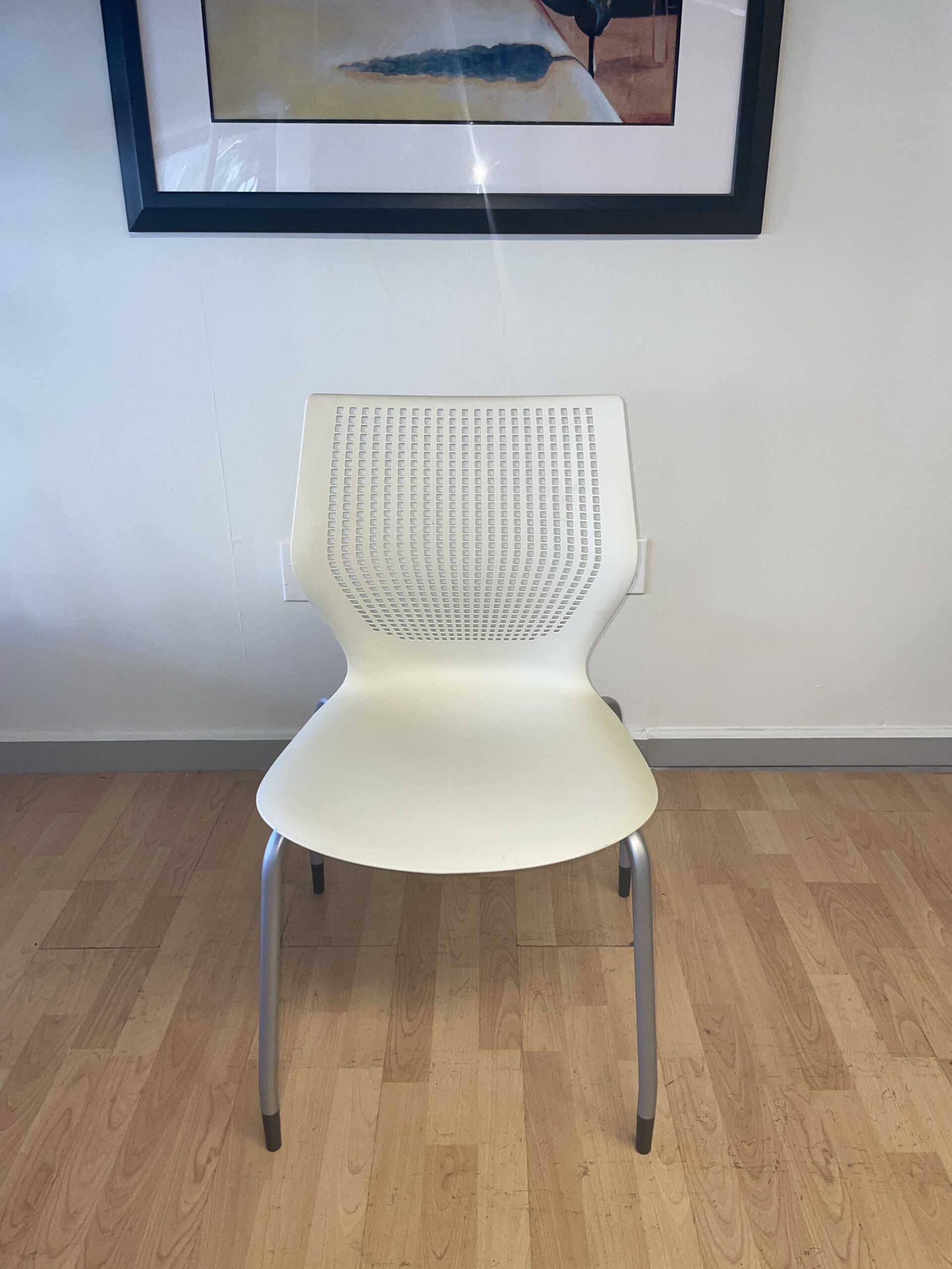 Knoll, Multi-Purpose, Stackable Chair, White with Silver Frame