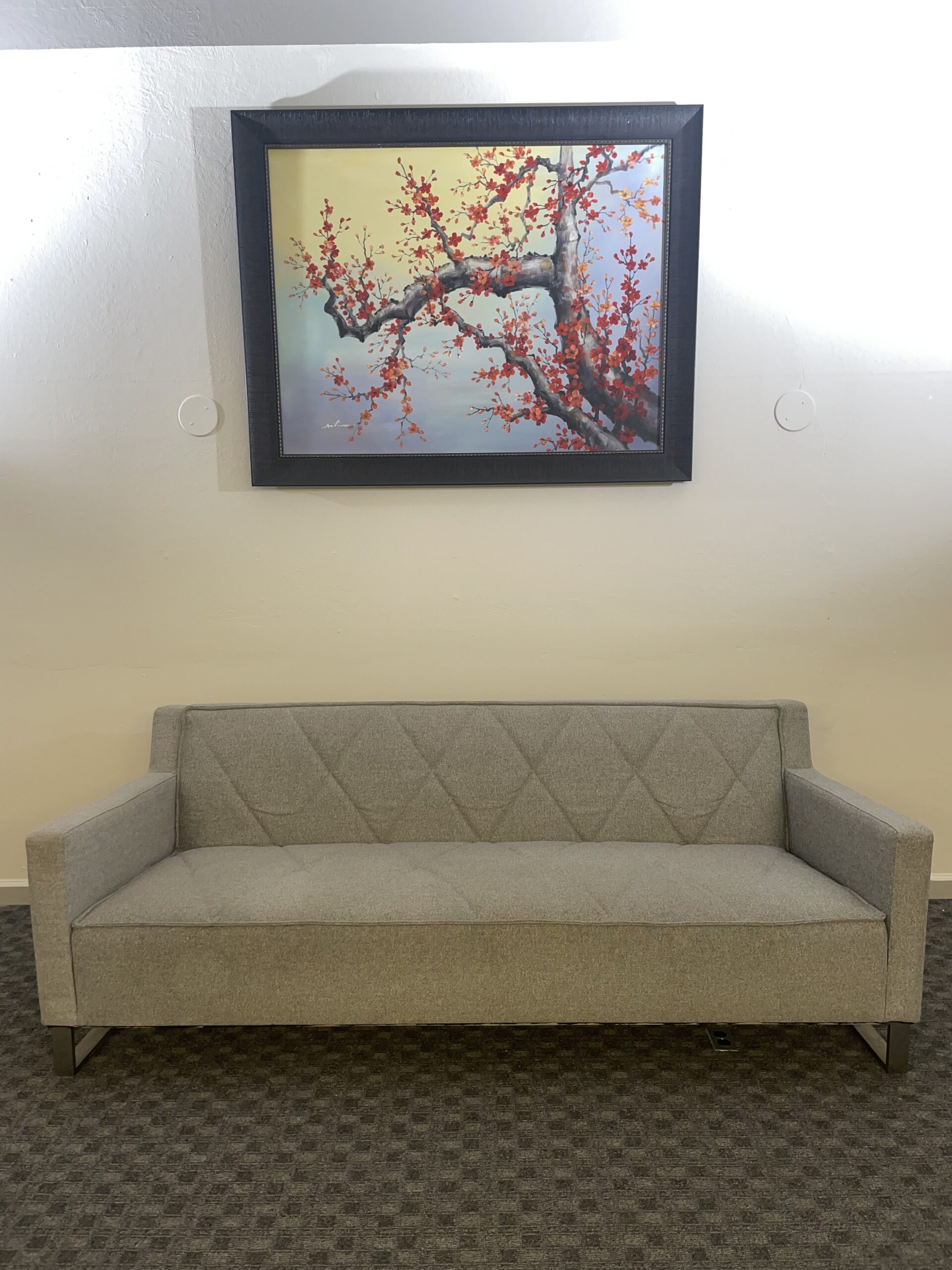 Gus, Modern Thatcher Sofa, Grey, Chrome Frame