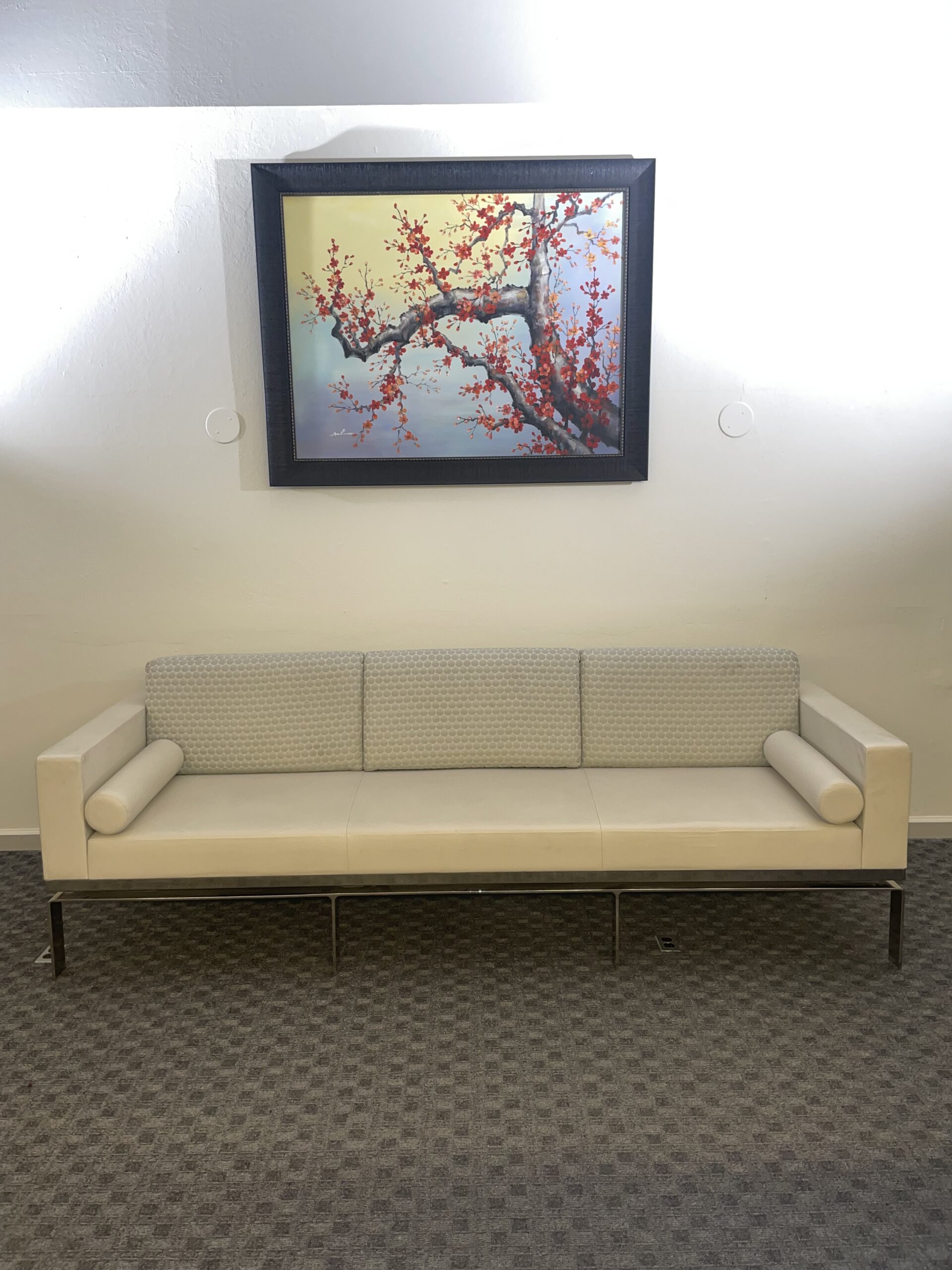 OneWorkPlace, 3-Seat, Sofa, Cream Leather, Chrome Frame