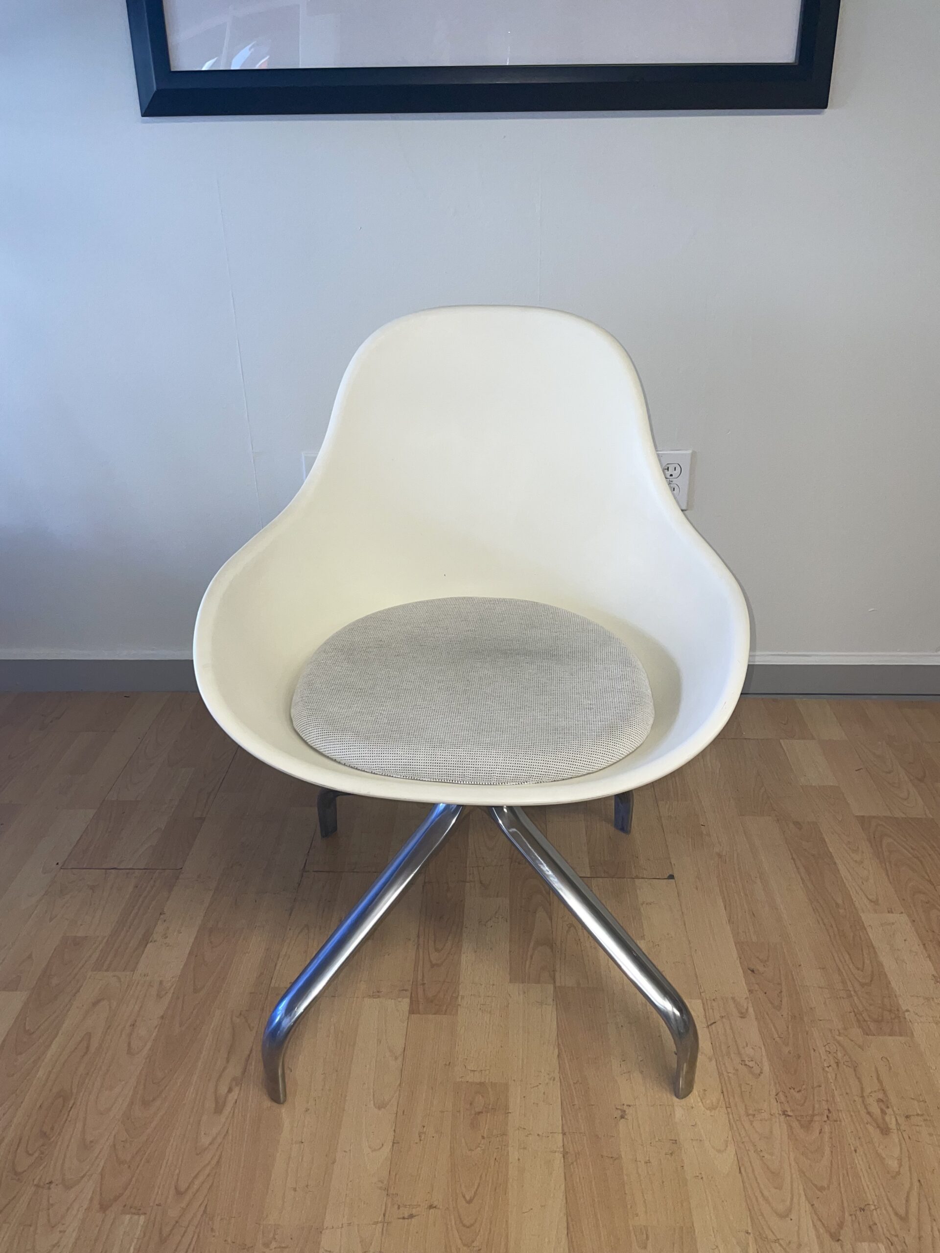 Ikea, Chris Martin ABS Chair, White with Grey Fabric Seat, Chrome Legs