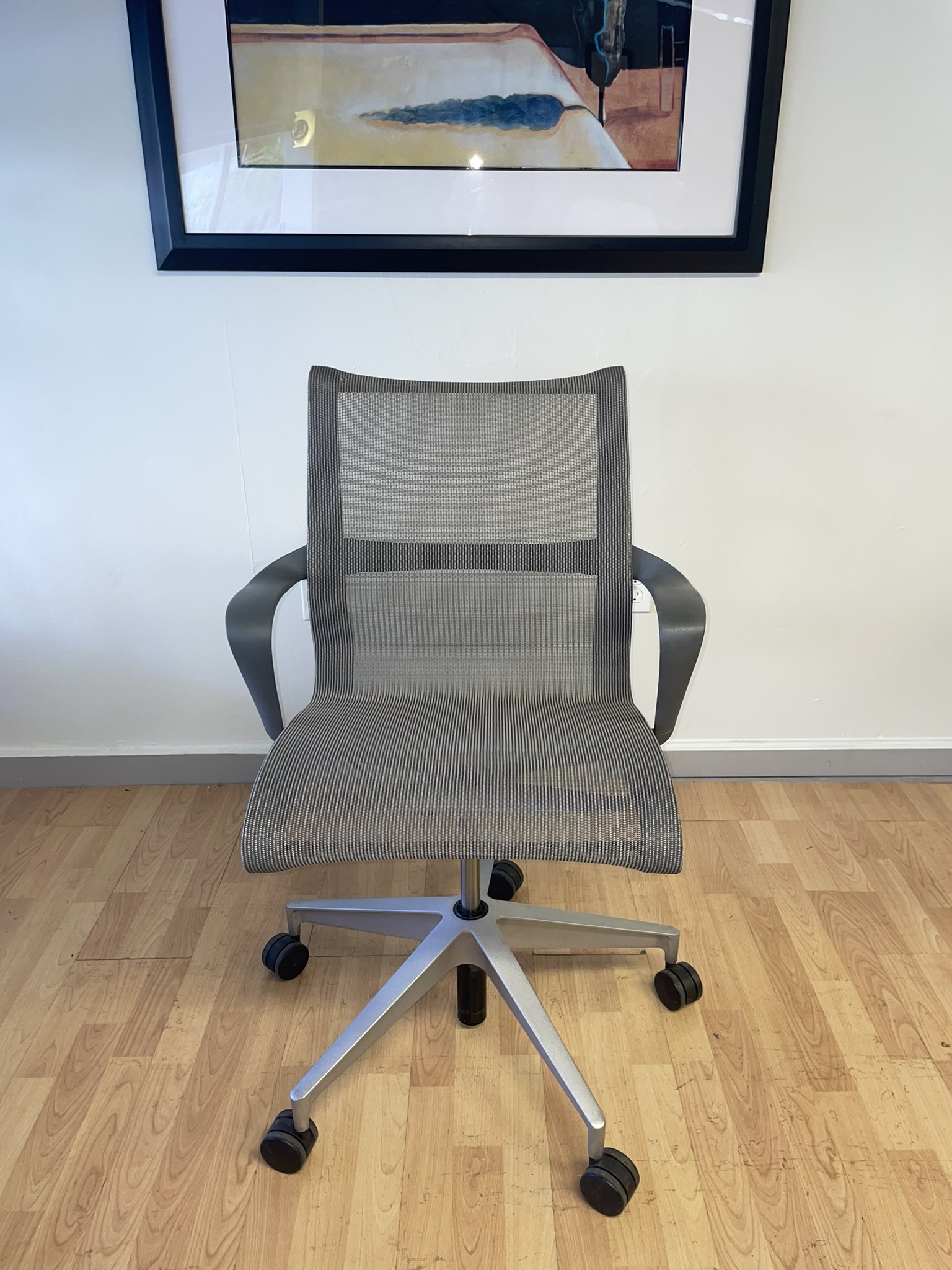 Herman Miller, Setu Chair, Conference Chair, Brown Mesh, Silver and Grey Frame