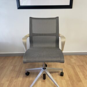 Herman Miller, Setu Chair, Conference Chair, Brown Mesh, Silver and Gold Frame