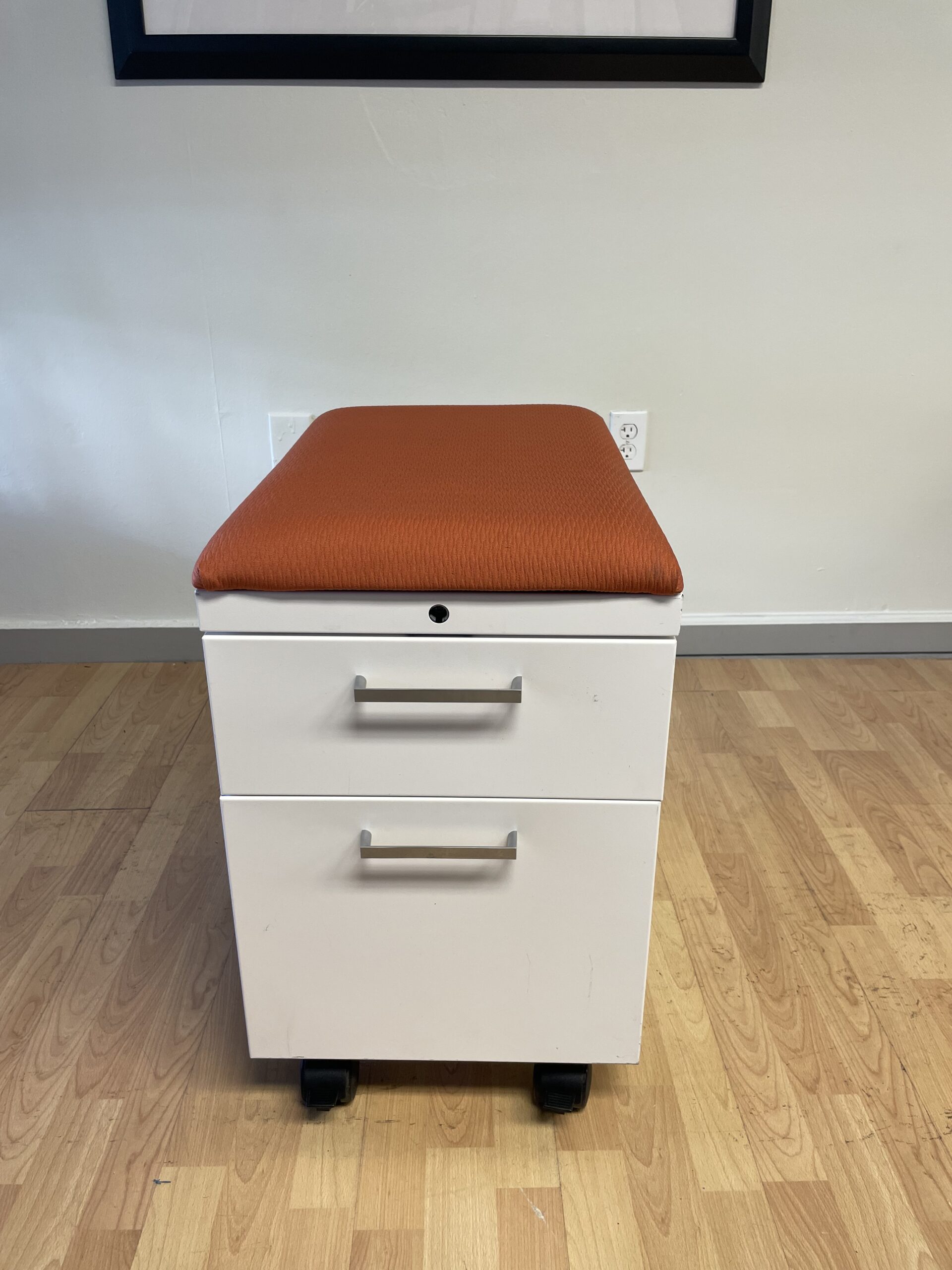 All Steel, Mobile Pedestal W/ Red Cushion, 2-Drawer, White
