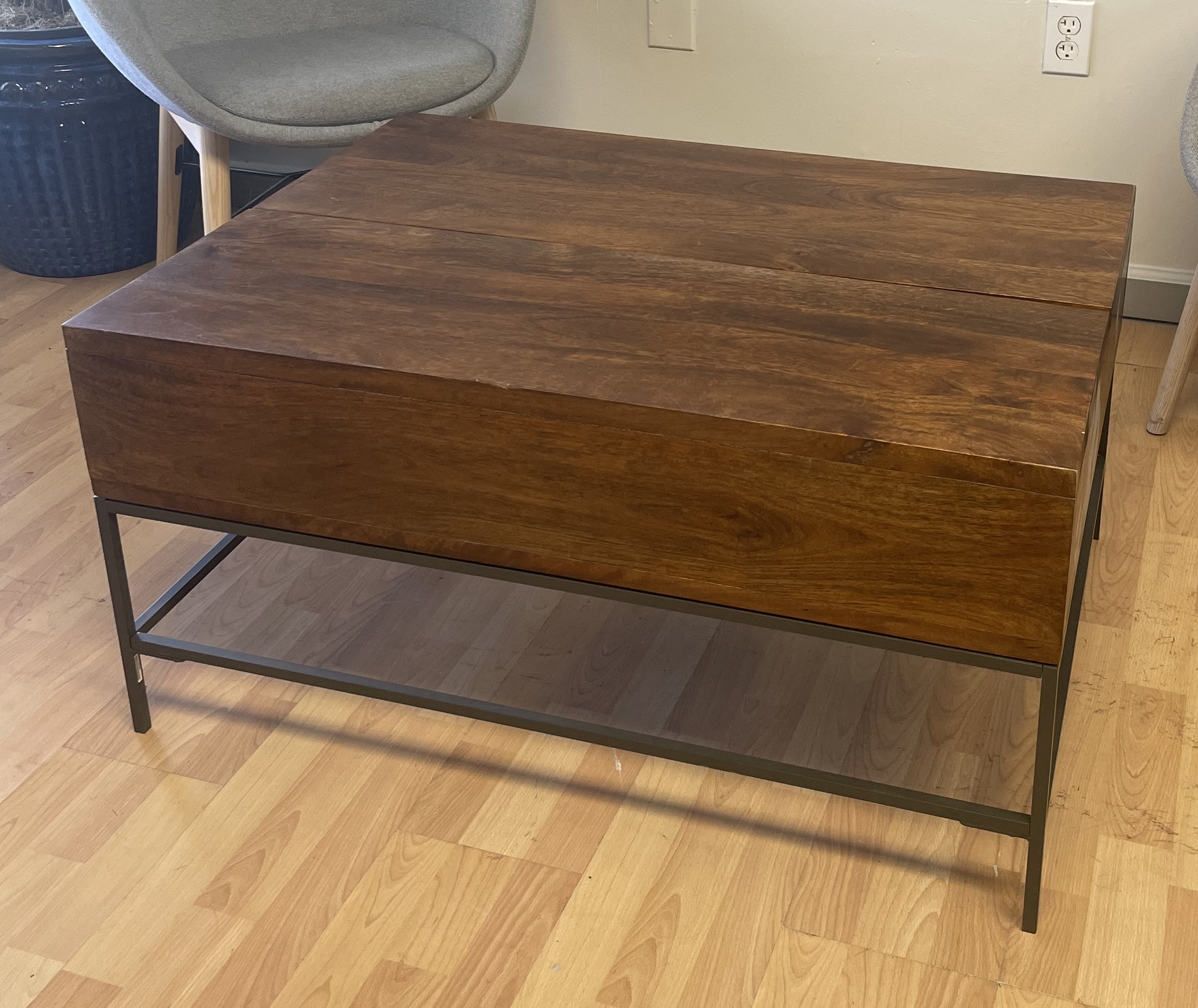 West Elm, Industrial Storage Pop-Up Table, Wood with Black Frame