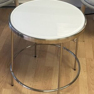 Blu Dot, Side Table, White Glass, Chrome Frame