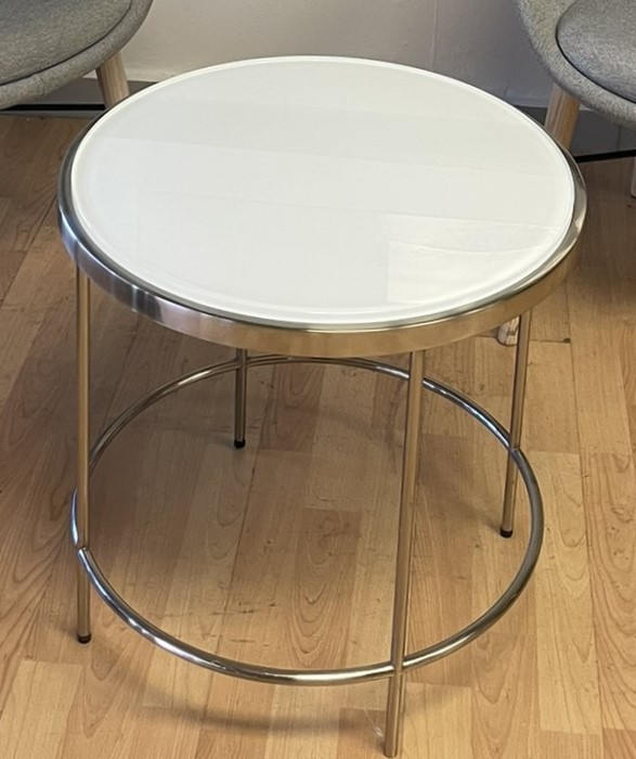 Blu Dot, Side Table, White Glass, Chrome Frame