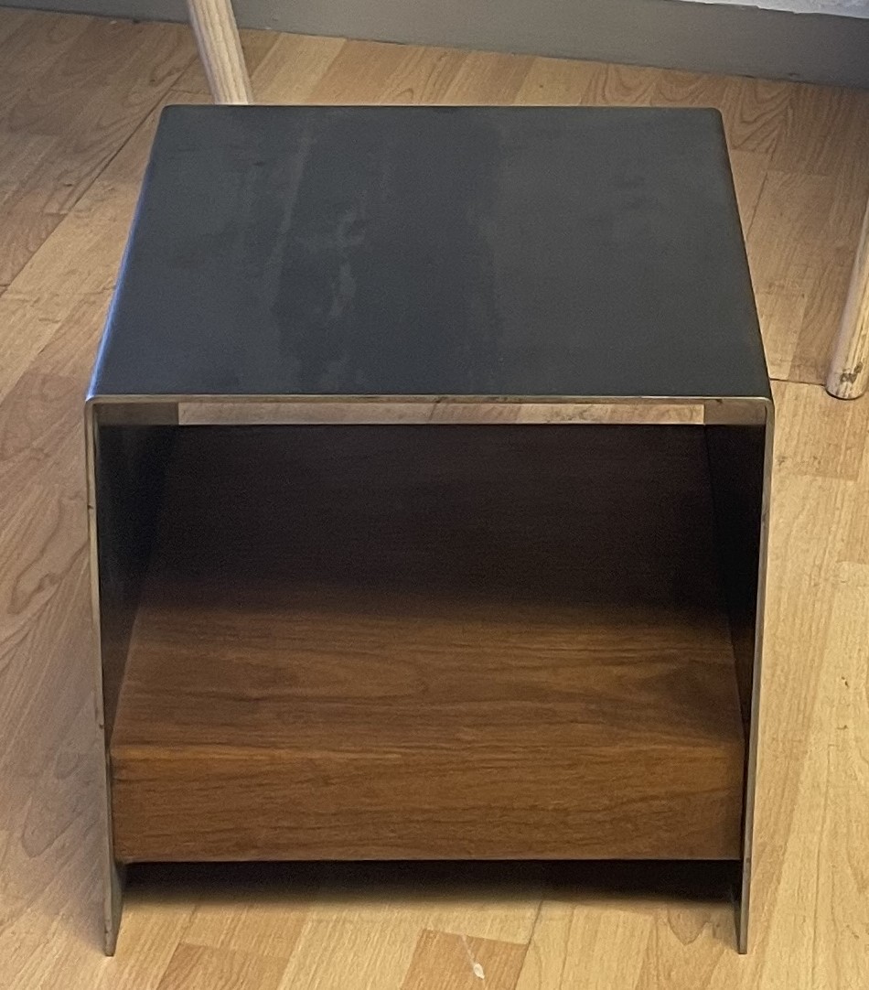 Industrial Side Table with Wood Shelf, 14"D x13"H