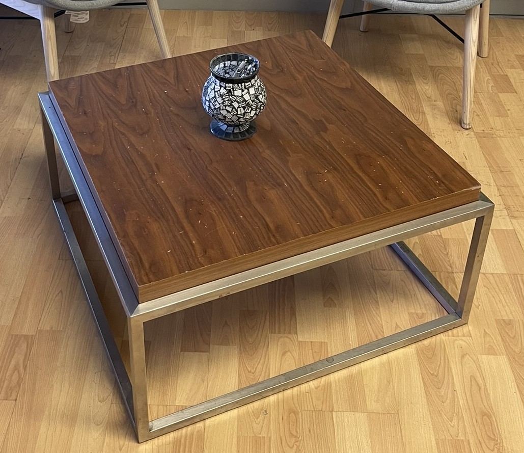 Gus, Modern Drake Coffee Table, Wood with Chrome Frame