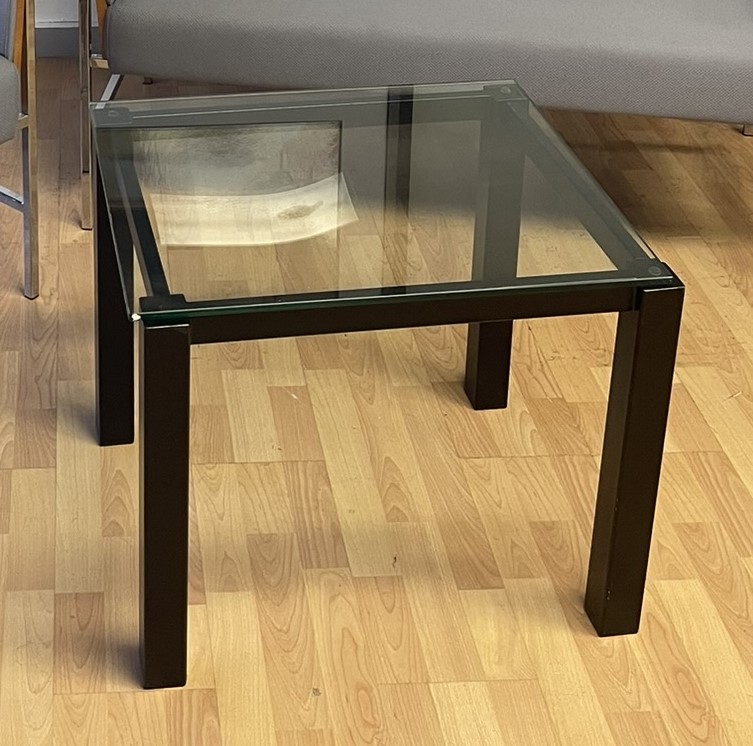 Crate & Barrel, Parsons End Table, Black Frame with Glass Top