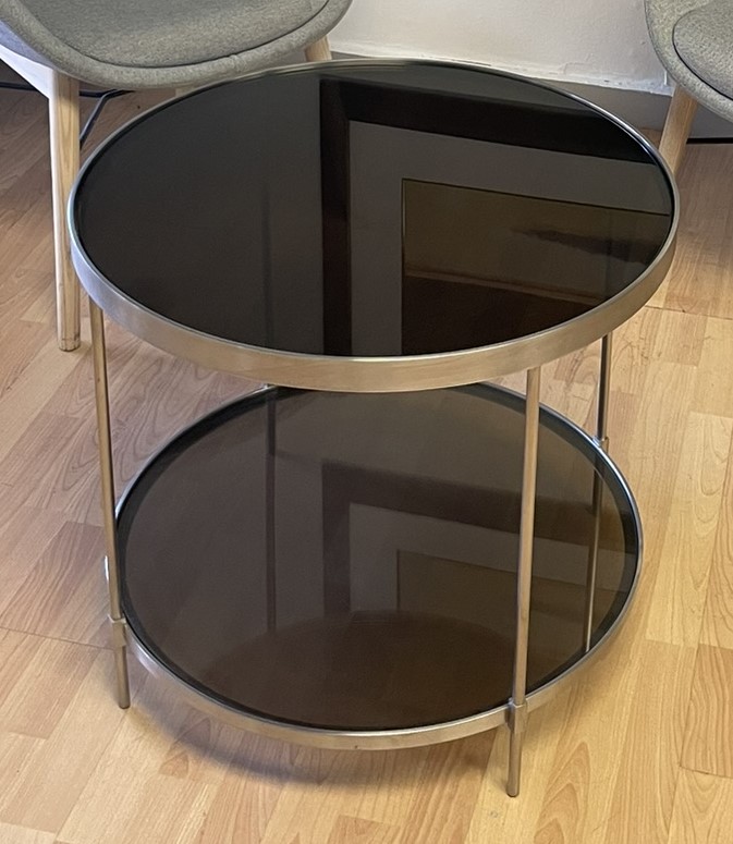 IKEA, Strind Side Table, Black Glass, Chrome Frame