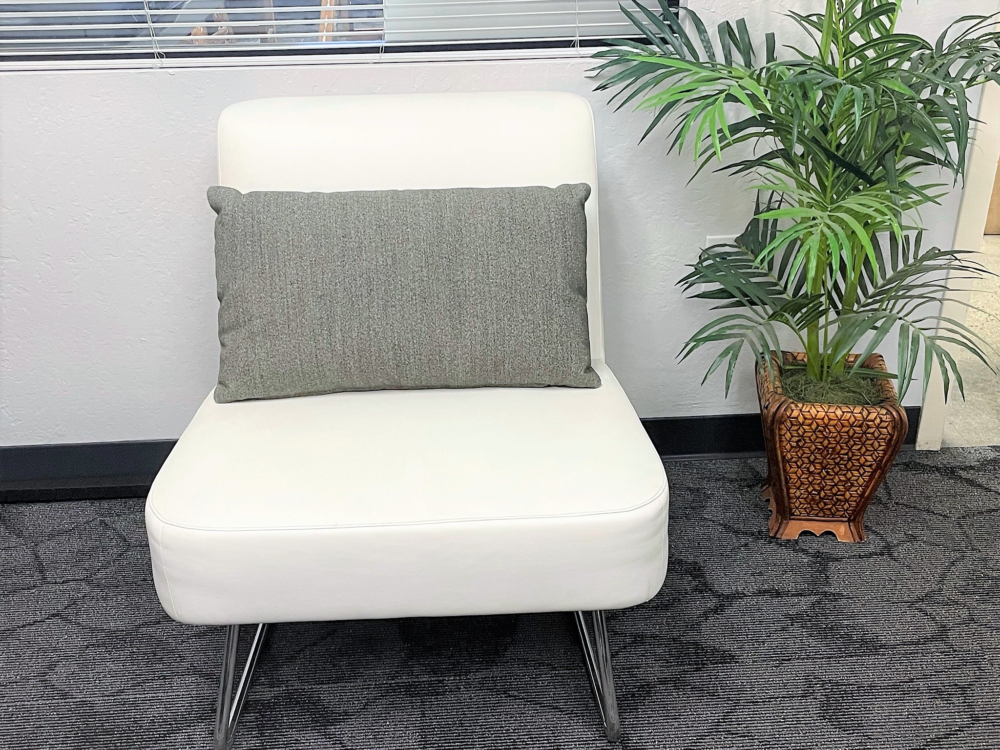 Teknion, Lounge Chair, White Vinyl with Chrome